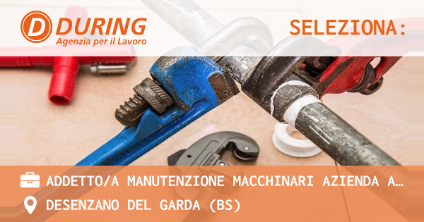 OFFERTA LAVORO - ADDETTO/A MANUTENZIONE MACCHINARI AZIENDA ALIMENTARE - DESENZANO DEL GARDA (BS)