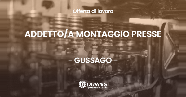 OFFERTA LAVORO - ADDETTOA MONTAGGIO PRESSE - GUSSAGO (BS)
