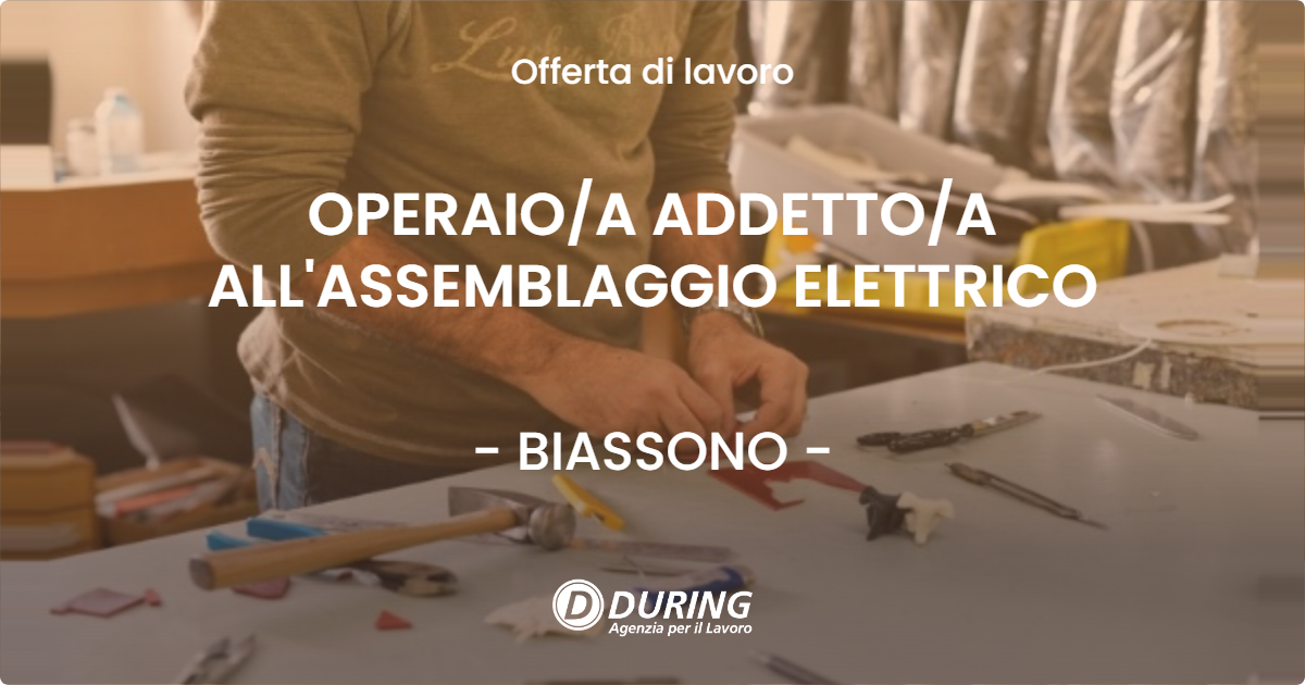 OFFERTA LAVORO - OPERAIOA ADDETTOA ALL'ASSEMBLAGGIO ELETTRICO - BIASSONO