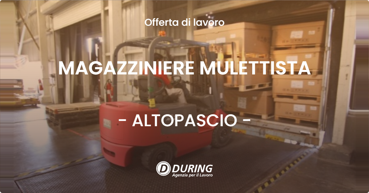 OFFERTA LAVORO - MAGAZZINIERE MULETTISTA - ALTOPASCIO