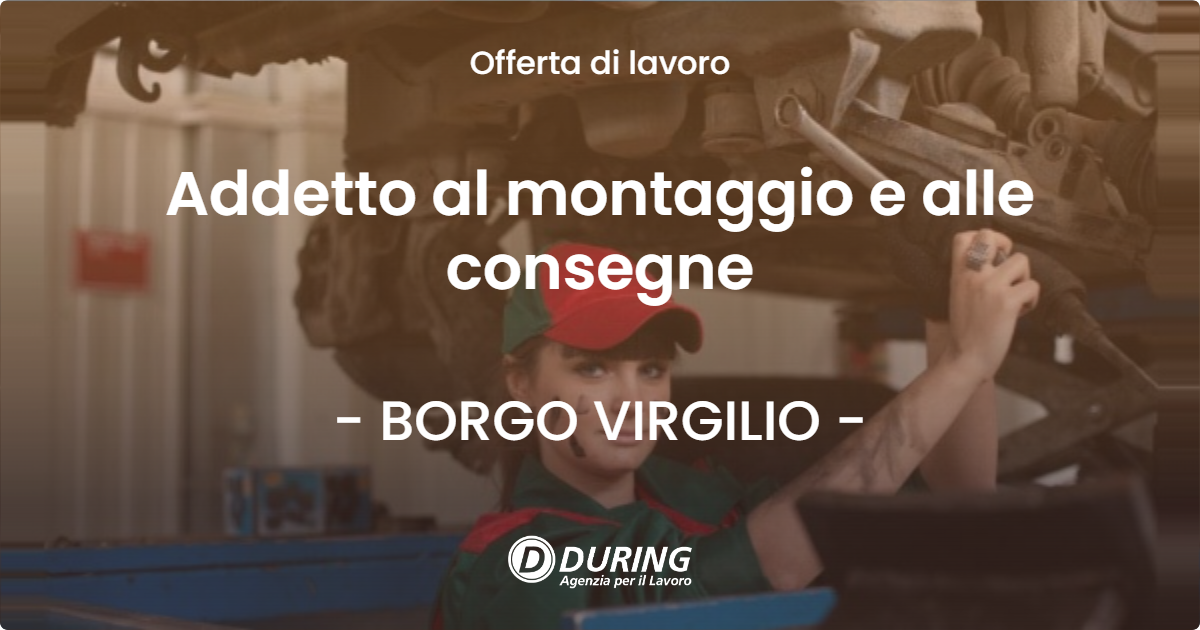 OFFERTA LAVORO - Addetto al montaggio e alle consegne - BORGO VIRGILIO (MN)