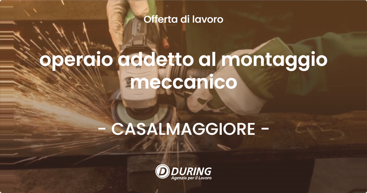 OFFERTA LAVORO - operaio addetto al montaggio meccanico - CASALMAGGIORE (CR)