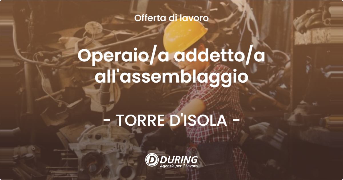 OFFERTA LAVORO - Operaioa addettoa all'assemblaggio - TORRE D'ISOLA