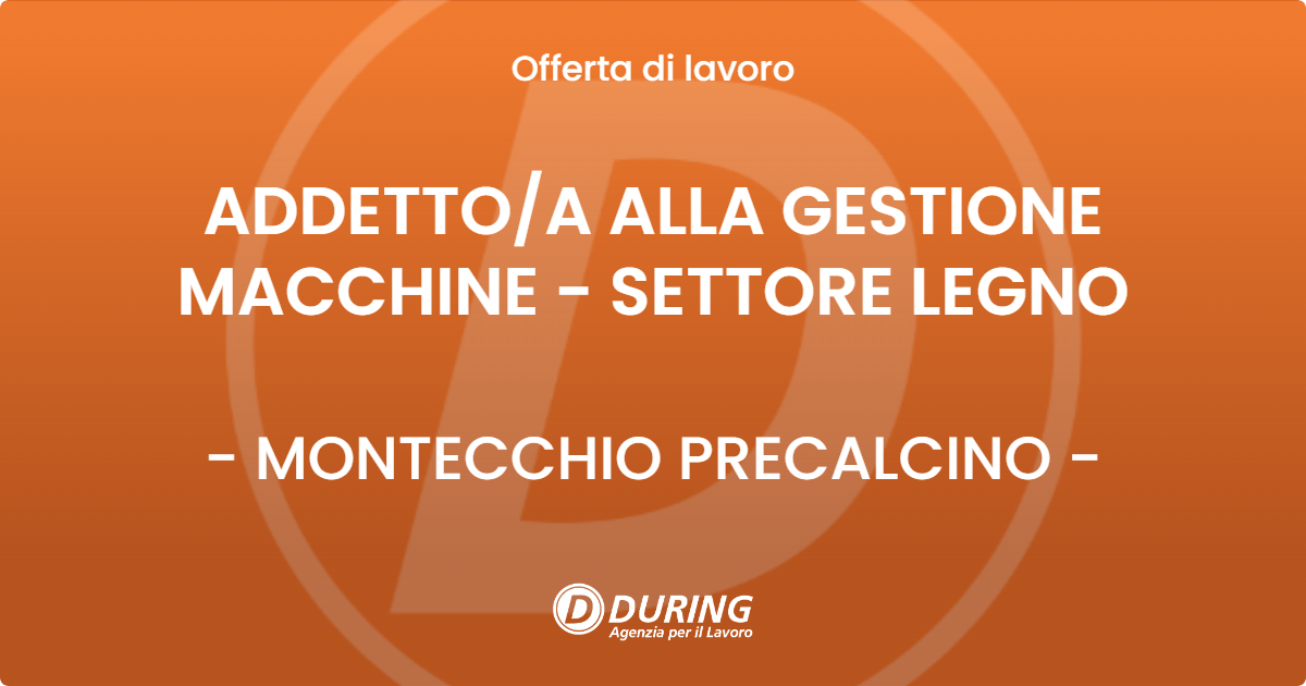 OFFERTA LAVORO - ADDETTO/A ALLA GESTIONE MACCHINE - SETTORE LEGNO - MONTECCHIO PRECALCINO (VI)