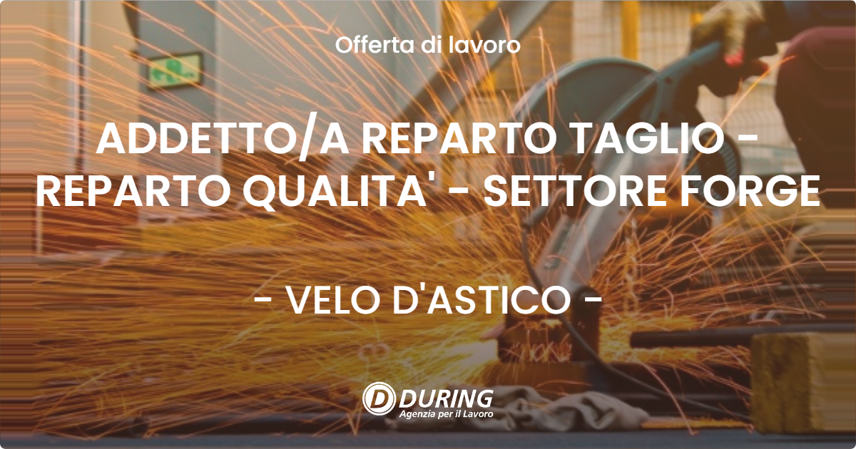 OFFERTA LAVORO - ADDETTOA REPARTO TAGLIO - REPARTO QUALITA' - SETTORE FORGE - VELO D'ASTICO