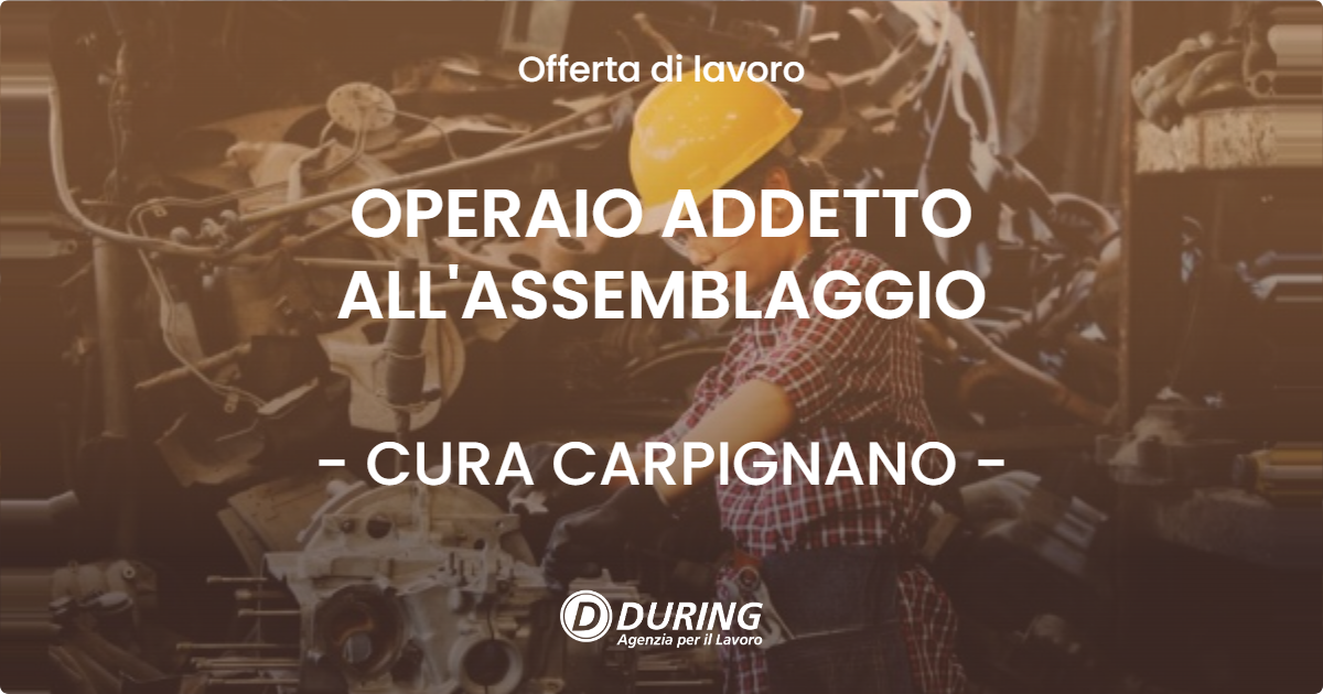 OFFERTA LAVORO - OPERAIO ADDETTO ALL'ASSEMBLAGGIO - CURA CARPIGNANO