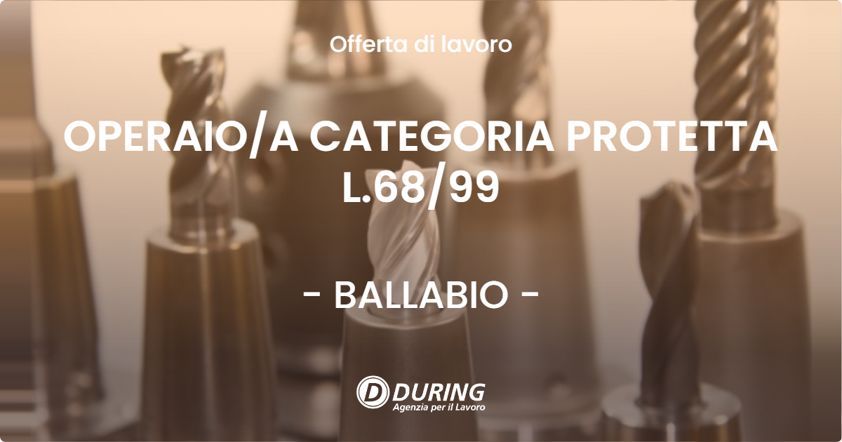 OFFERTA LAVORO - OPERAIOA CATEGORIA PROTETTA L.6899 - BALLABIO
