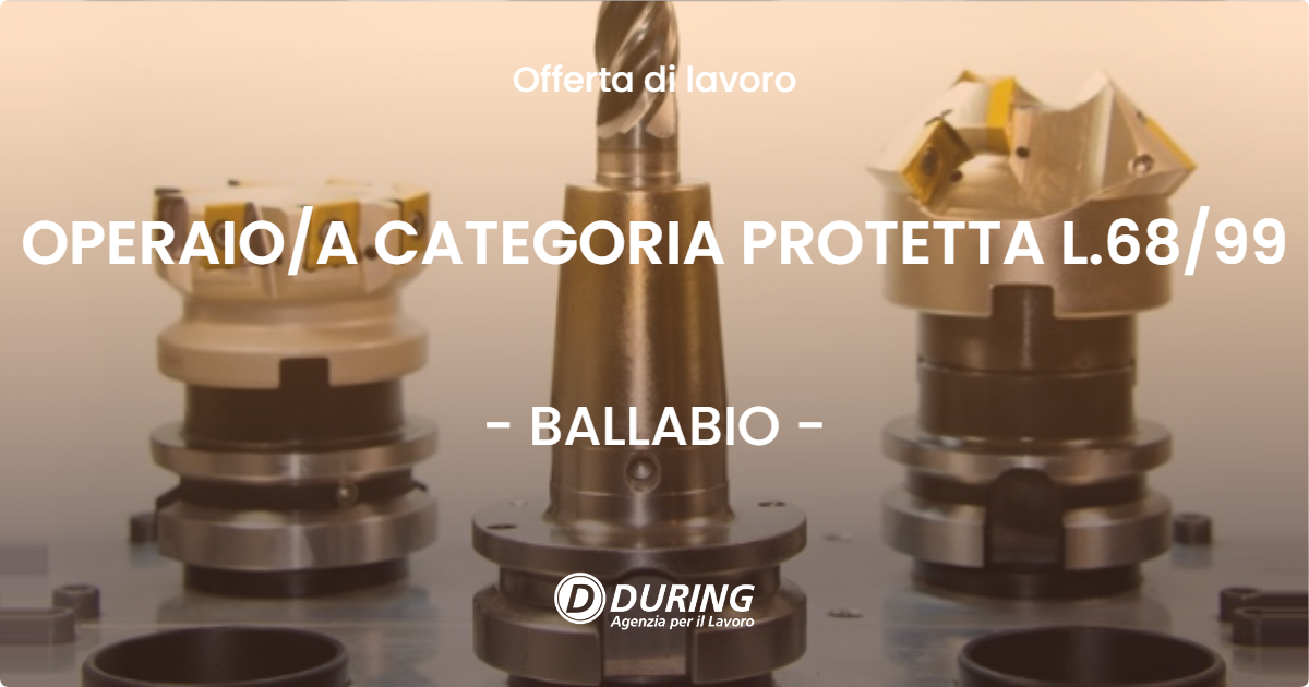 OFFERTA LAVORO - OPERAIOA CATEGORIA PROTETTA L.6899 - BALLABIO