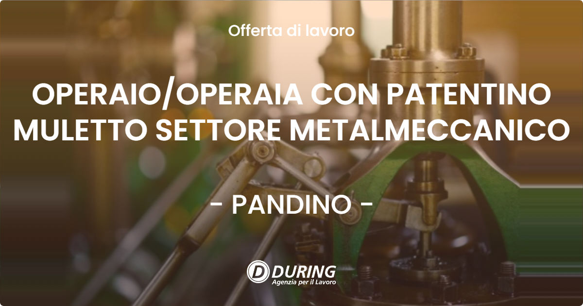 OFFERTA LAVORO - OPERAIOOPERAIA CON PATENTINO MULETTO SETTORE METALMECCANICO - PANDINO