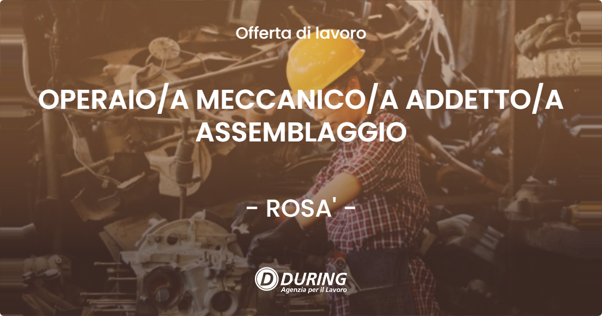 OFFERTA LAVORO - OPERAIOA MECCANICOA ADDETTOA ASSEMBLAGGIO - ROSA'