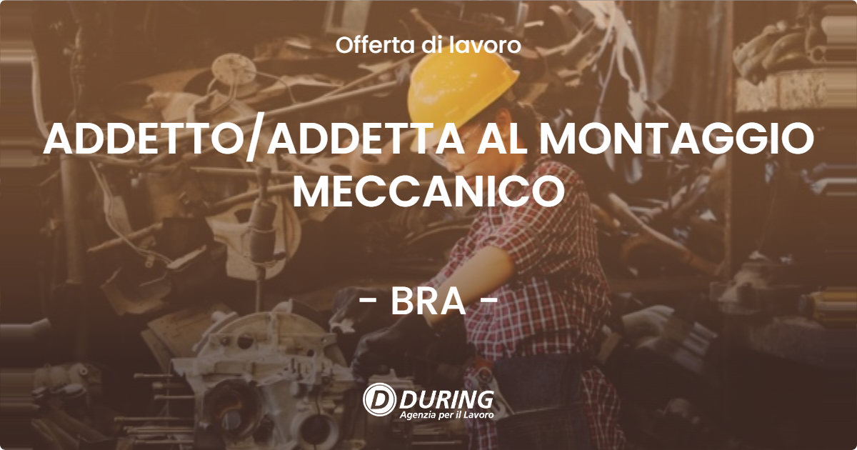 OFFERTA LAVORO - ADDETTOADDETTA AL MONTAGGIO MECCANICO - BRA