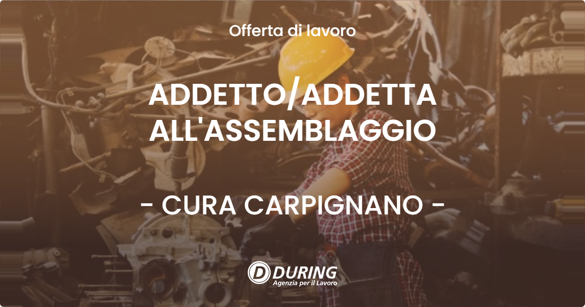 OFFERTA LAVORO - ADDETTOADDETTA ALL'ASSEMBLAGGIO - CURA CARPIGNANO