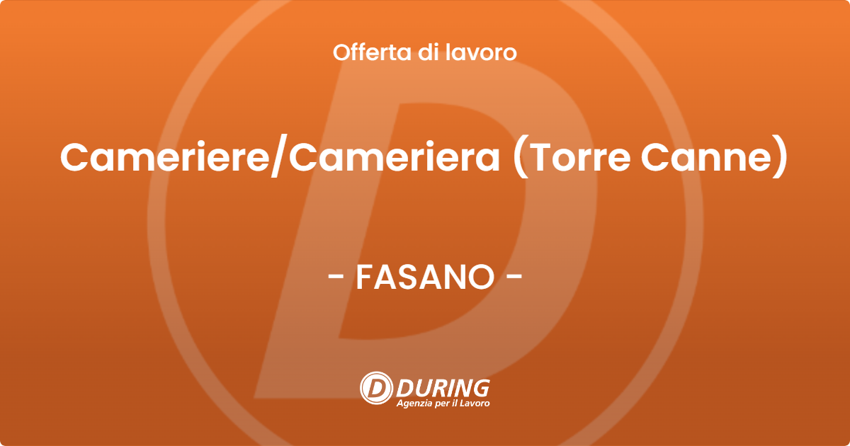 OFFERTA LAVORO - Cameriere/Cameriera (Torre Canne) - FASANO (BR)