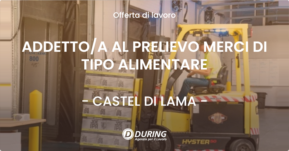 OFFERTA LAVORO - ADDETTOA AL PRELIEVO MERCI DI TIPO ALIMENTARE - CASTEL DI LAMA