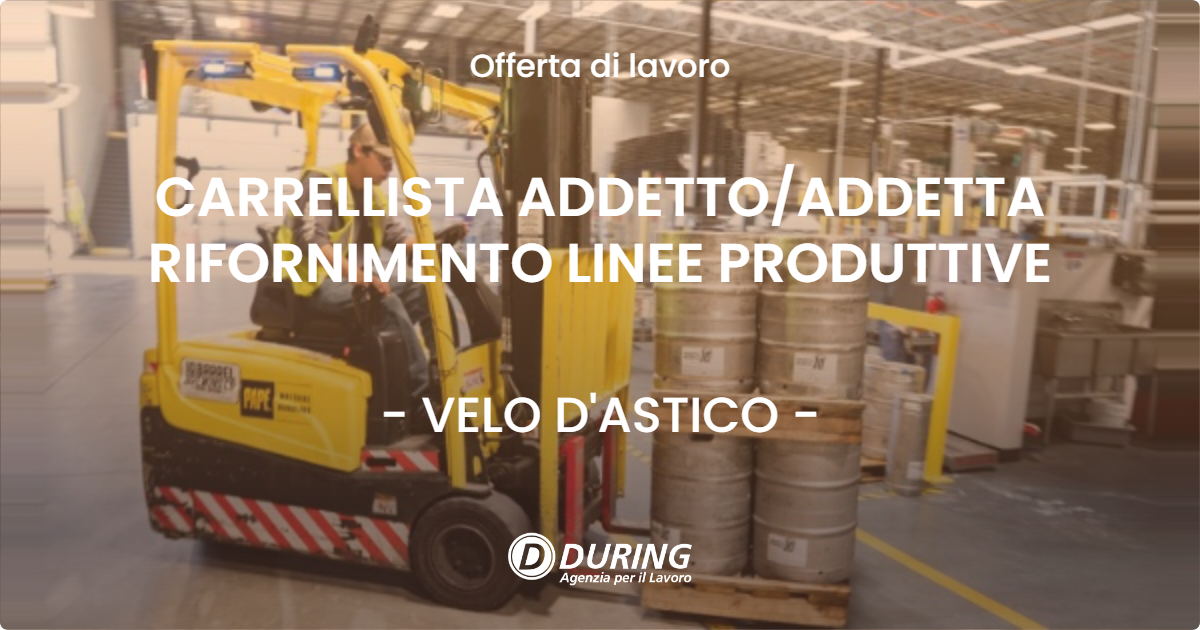 OFFERTA LAVORO - CARRELLISTA ADDETTO/ADDETTA RIFORNIMENTO LINEE PRODUTTIVE - VELO D'ASTICO (VI)