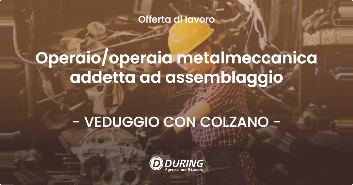 OFFERTA LAVORO - Operaiooperaia metalmeccanica addetta ad assemblaggio - VEDUGGIO CON COLZANO