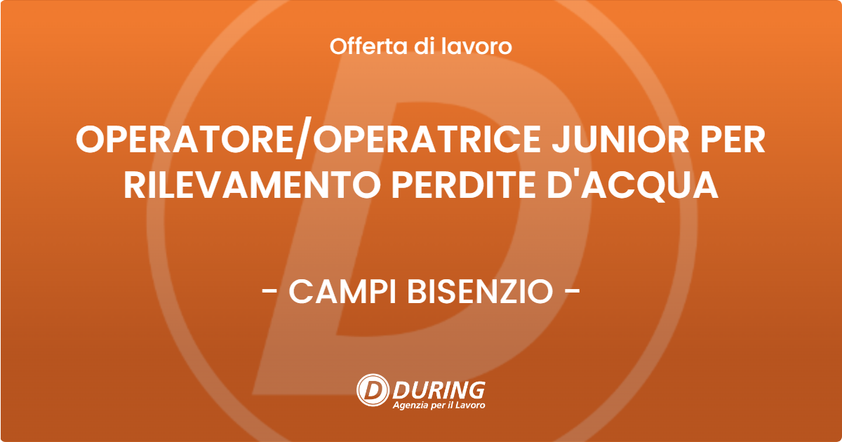 OFFERTA LAVORO - OPERATOREOPERATRICE JUNIOR PER RILEVAMENTO PERDITE D'ACQUA - CAMPI BISENZIO