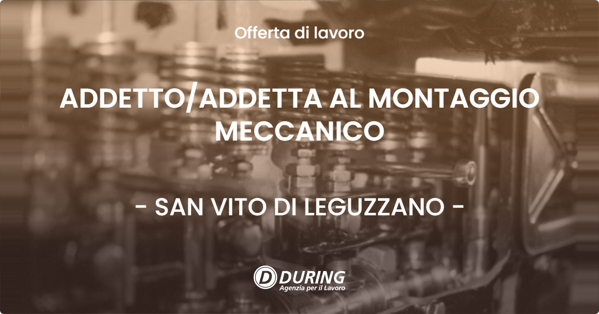 OFFERTA LAVORO - ADDETTOADDETTA AL MONTAGGIO MECCANICO - SAN VITO DI LEGUZZANO