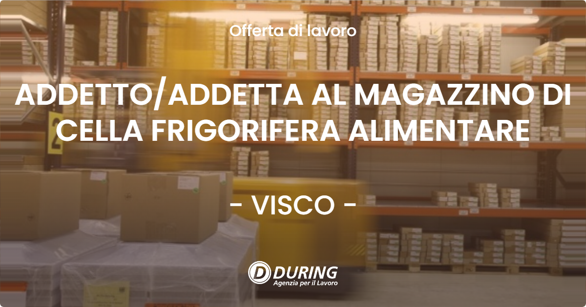 OFFERTA LAVORO - ADDETTOADDETTA AL MAGAZZINO DI CELLA FRIGORIFERA ALIMENTARE - VISCO