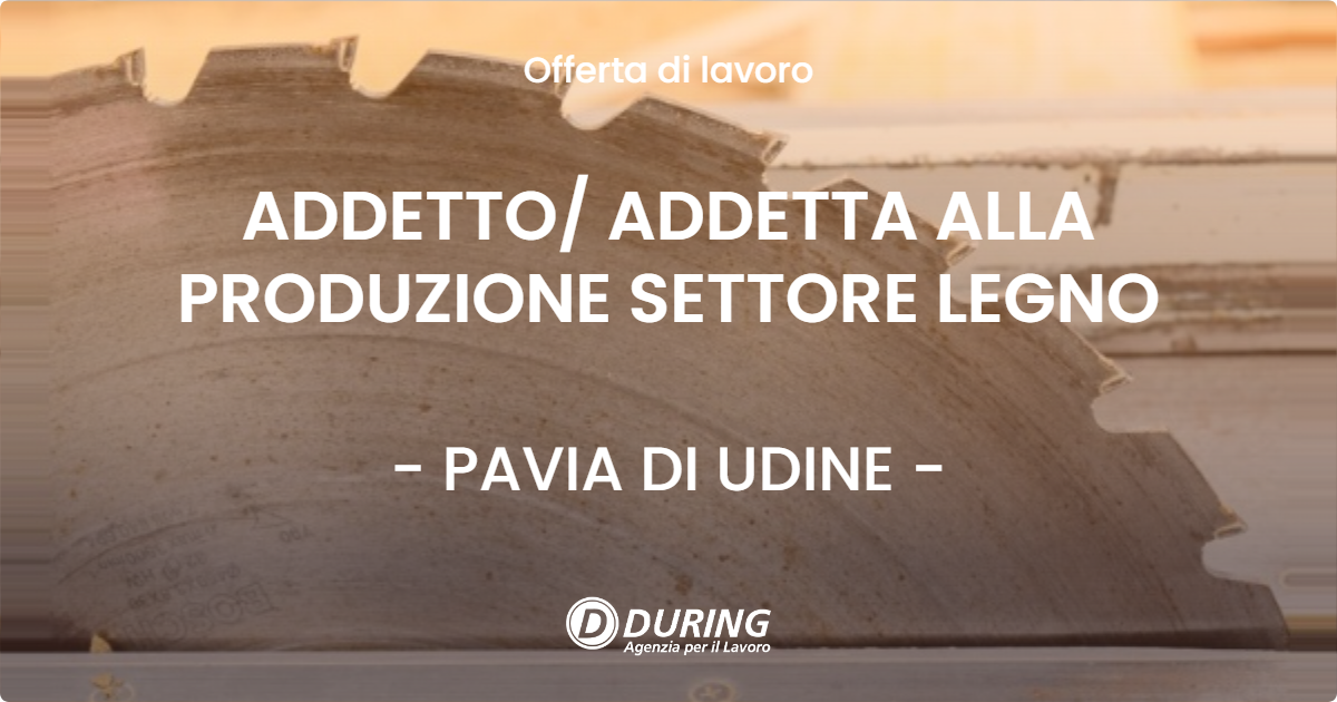 OFFERTA LAVORO - ADDETTO/ ADDETTA ALLA PRODUZIONE SETTORE LEGNO - PAVIA DI UDINE (UD)