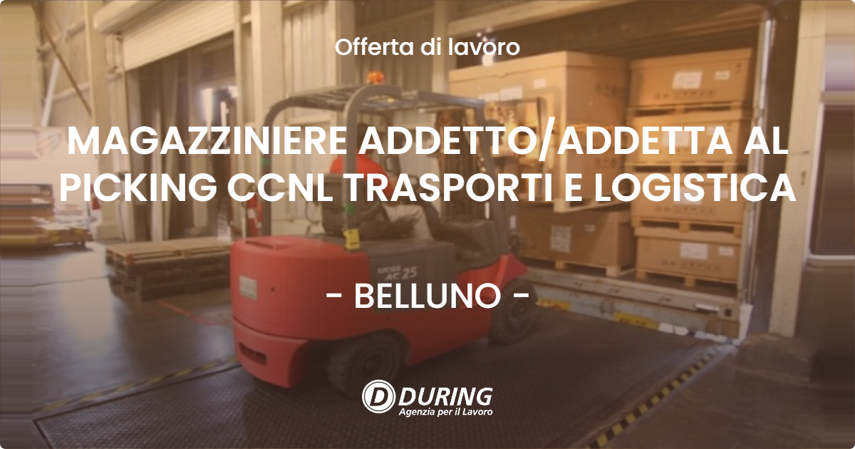 OFFERTA LAVORO - MAGAZZINIERE ADDETTOADDETTA AL PICKING CCNL TRASPORTI E LOGISTICA - BELLUNO