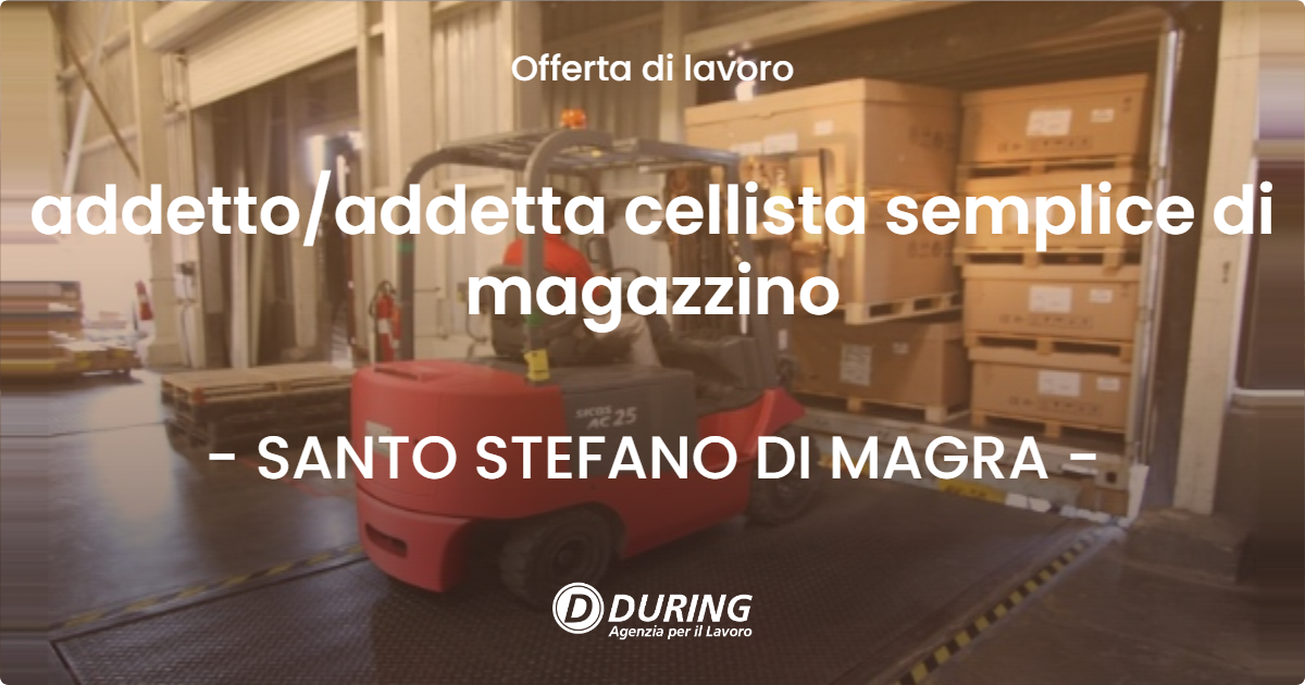 OFFERTA LAVORO - addetto/addetta cellista semplice di magazzino - SANTO STEFANO DI MAGRA (SP)