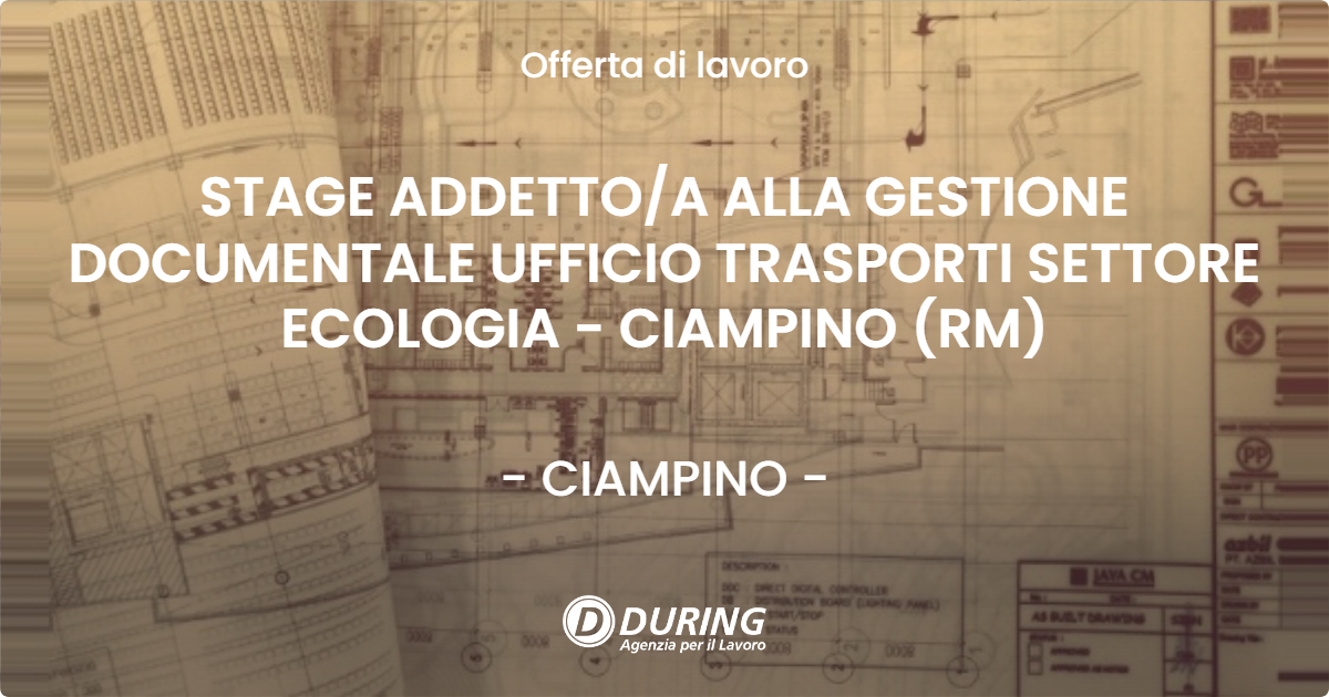 OFFERTA LAVORO - STAGE ADDETTO/A ALLA GESTIONE DOCUMENTALE UFFICIO TRASPORTI SETTORE ECOLOGIA - CIAMPINO (RM) - CIAMPINO (Roma)