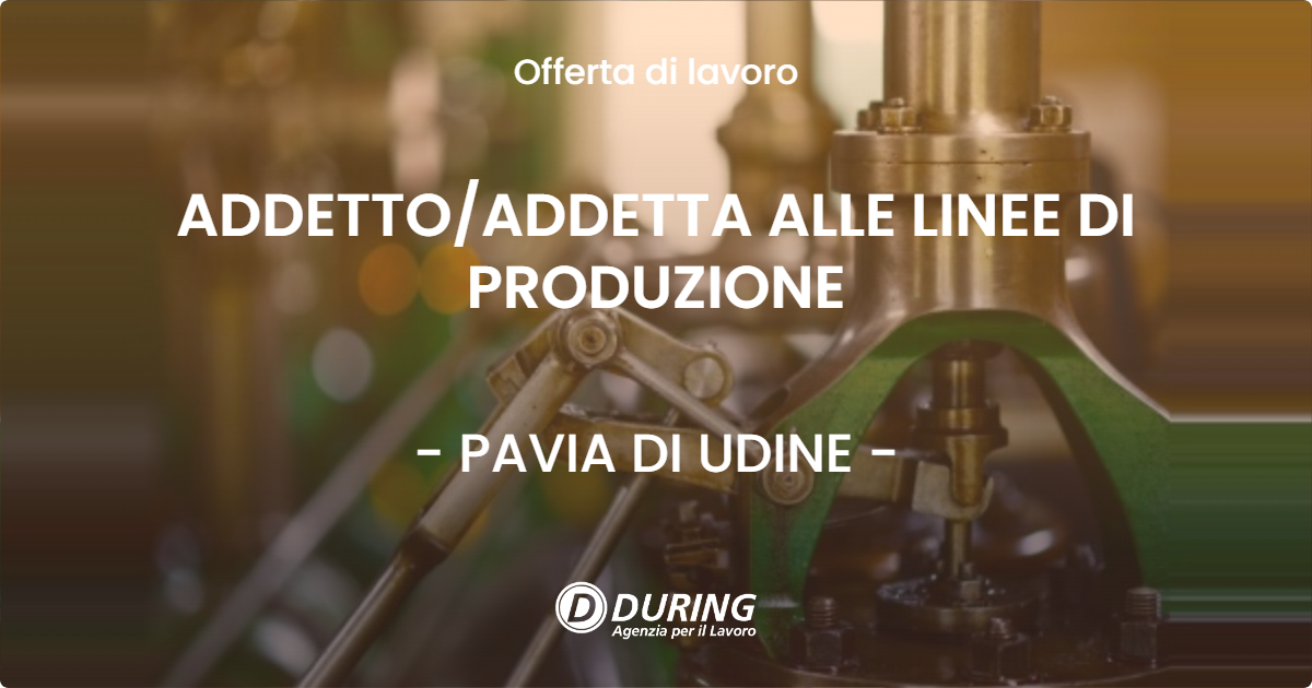 OFFERTA LAVORO - ADDETTOADDETTA ALLE LINEE DI PRODUZIONE - PAVIA DI UDINE