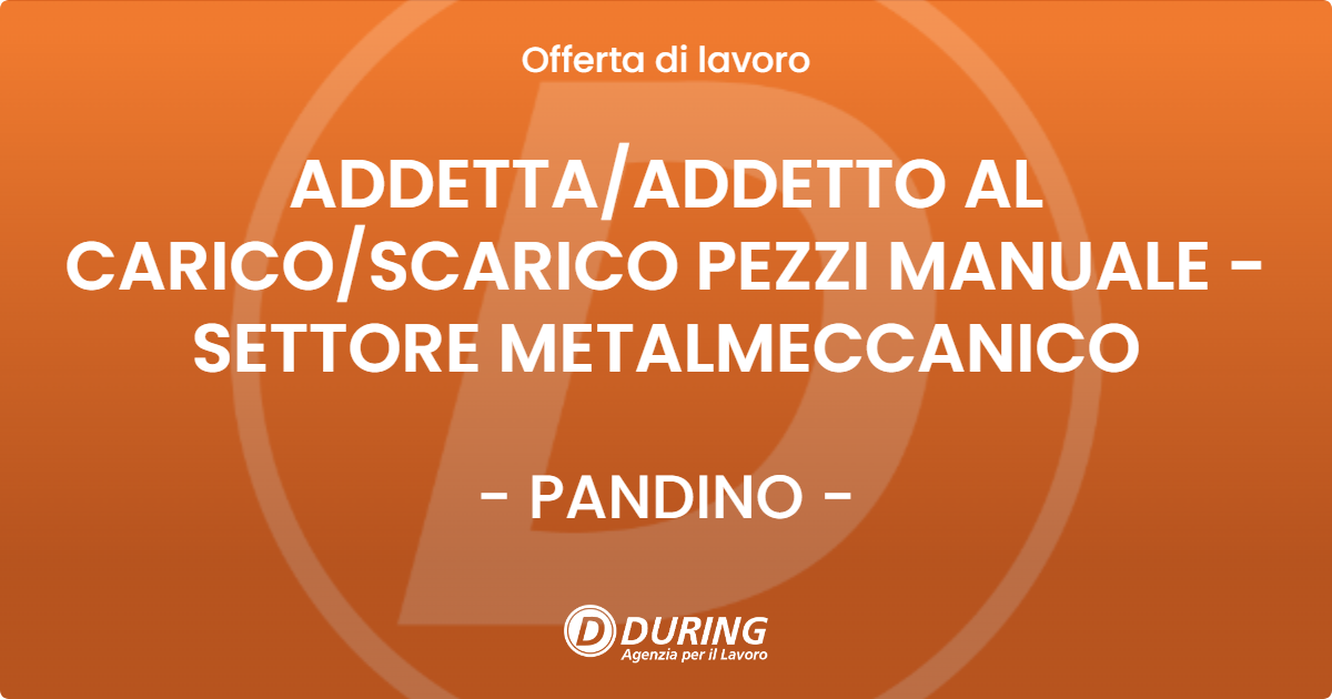 OFFERTA LAVORO - ADDETTAADDETTO AL CARICOSCARICO PEZZI MANUALE - SETTORE METALMECCANICO - PANDINO