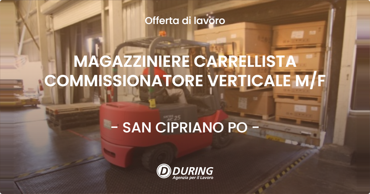 OFFERTA LAVORO - MAGAZZINIERE CARRELLISTA COMMISSIONATORE VERTICALE MF - SAN CIPRIANO PO