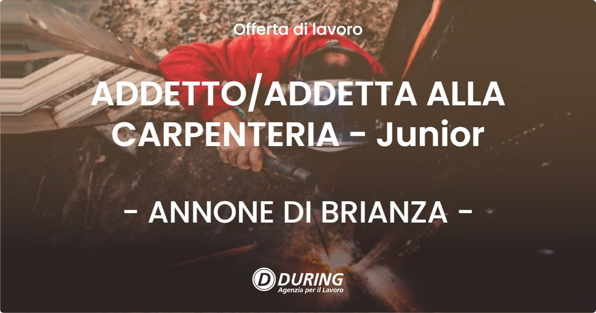 OFFERTA LAVORO - ADDETTO/ADDETTA ALLA CARPENTERIA  - Junior - ANNONE DI BRIANZA (LC)