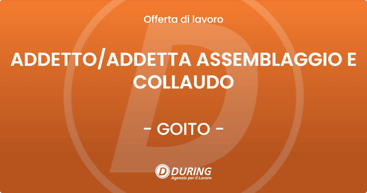 OFFERTA LAVORO - ADDETTOADDETTA ASSEMBLAGGIO E COLLAUDO - GOITO
