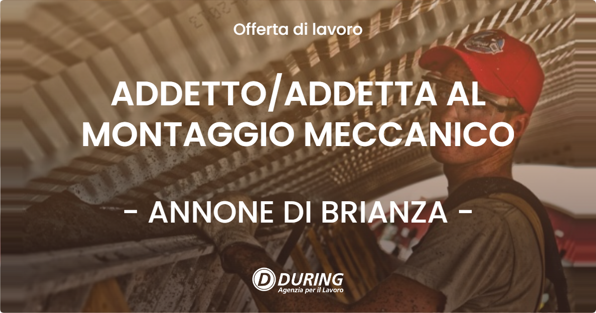 OFFERTA LAVORO - ADDETTO/ADDETTA AL MONTAGGIO MECCANICO - ANNONE DI BRIANZA (LC)