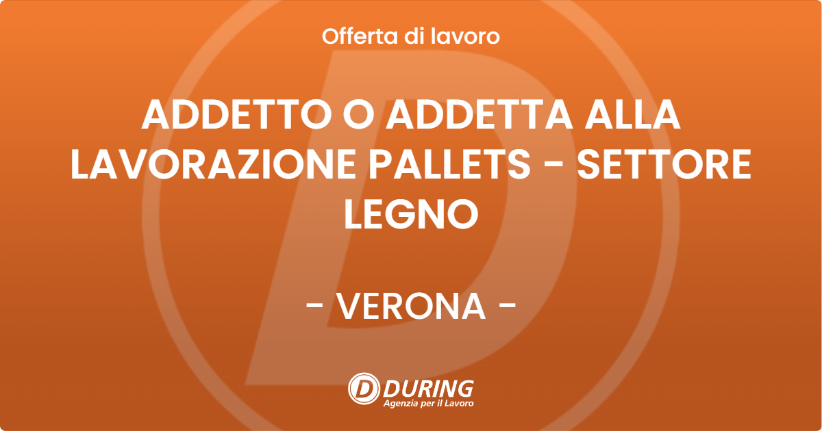 OFFERTA LAVORO - ADDETTO O ADDETTA ALLA LAVORAZIONE PALLETS - SETTORE LEGNO - VERONA (VR)
