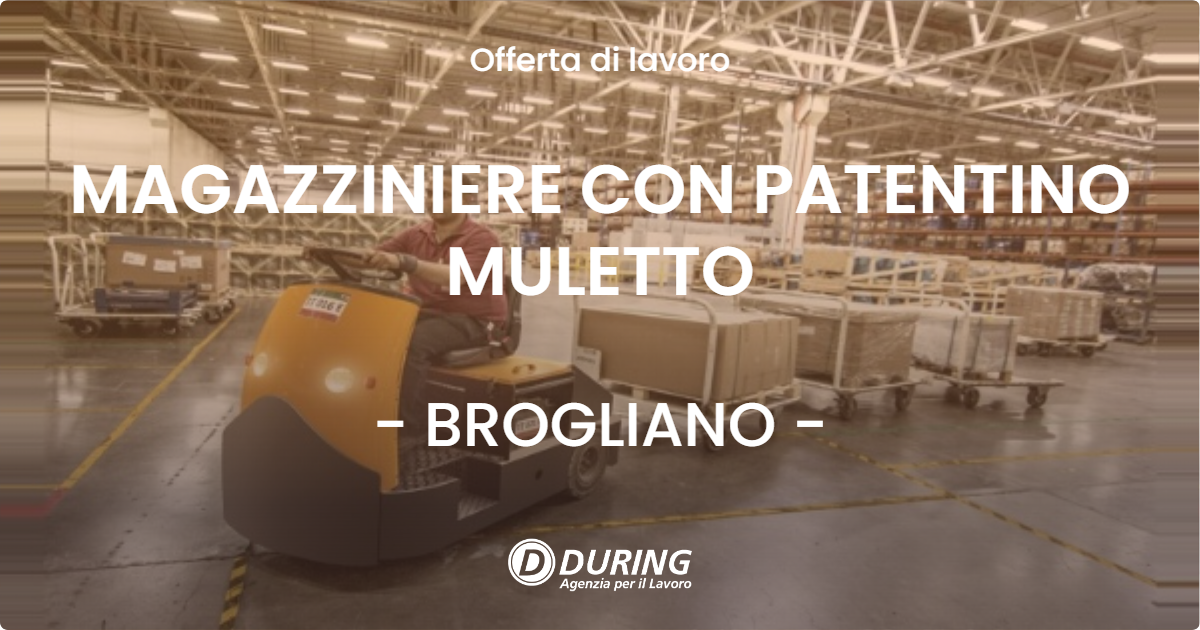 OFFERTA LAVORO - MAGAZZINIERE CON PATENTINO MULETTO - BROGLIANO (VI)