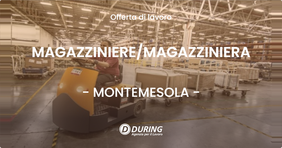 OFFERTA LAVORO - MAGAZZINIERE/MAGAZZINIERA - MONTEMESOLA (TA)