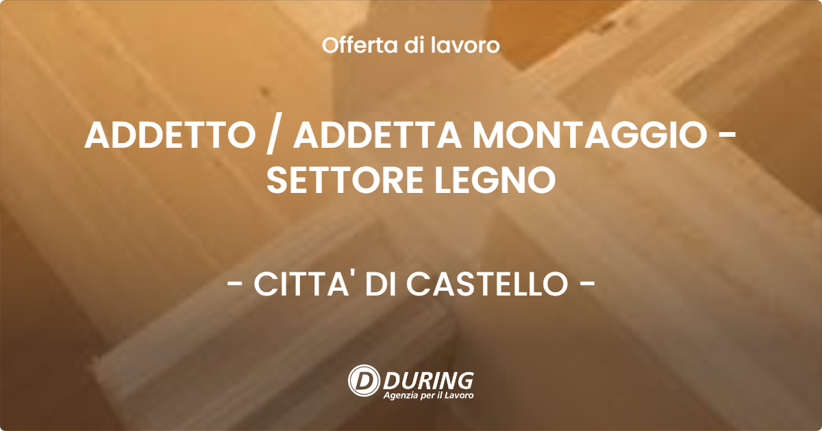 OFFERTA LAVORO - ADDETTO / ADDETTA MONTAGGIO - SETTORE LEGNO - CITTA' DI CASTELLO (PG)