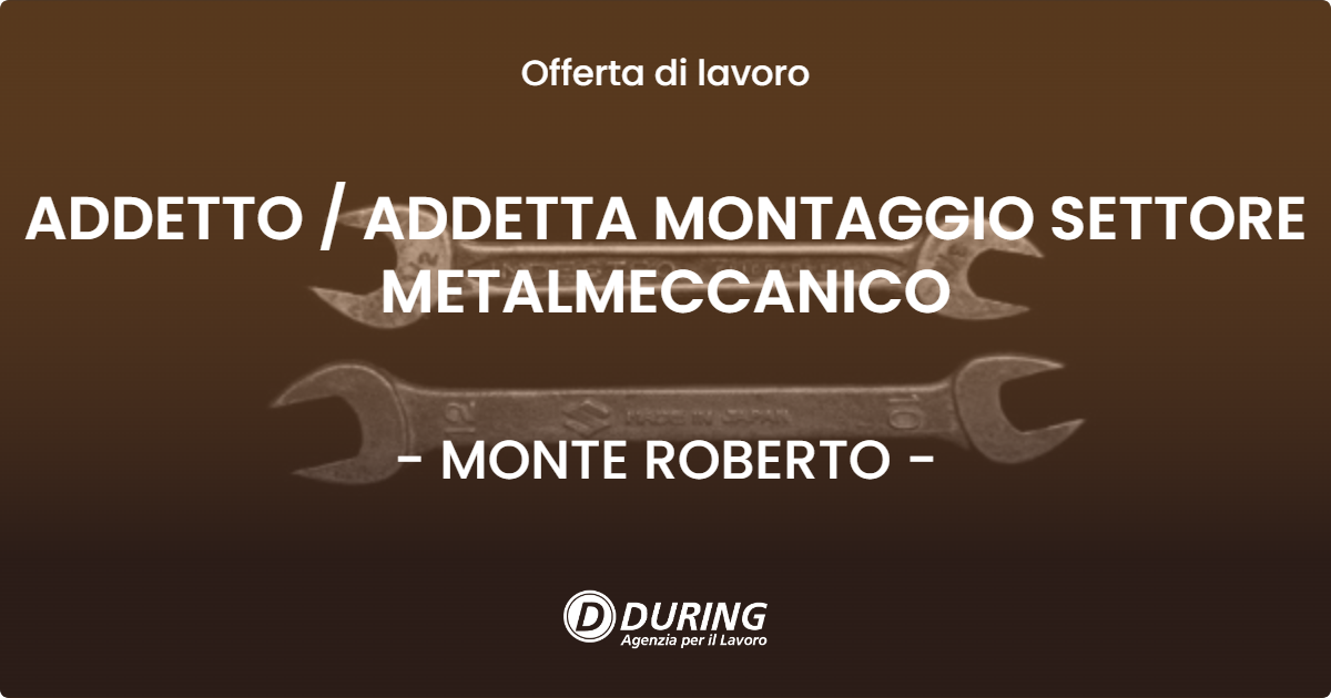OFFERTA LAVORO - ADDETTO / ADDETTA MONTAGGIO SETTORE METALMECCANICO - MONTE ROBERTO (AN)