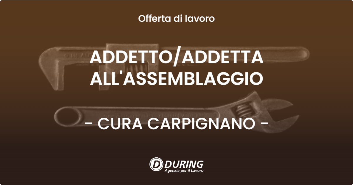 OFFERTA LAVORO - ADDETTO/ADDETTA ALL'ASSEMBLAGGIO - CURA CARPIGNANO (PV)
