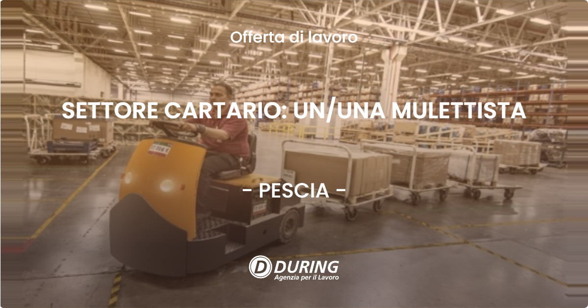 OFFERTA LAVORO - SETTORE CARTARIO: UN/UNA MULETTISTA - PESCIA (PT)