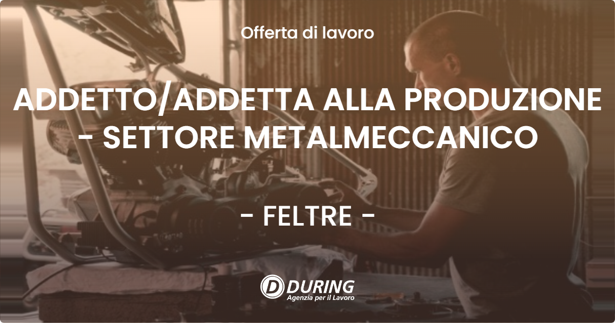 OFFERTA LAVORO - ADDETTO/ADDETTA ALLA PRODUZIONE - SETTORE METALMECCANICO - FELTRE (BL)