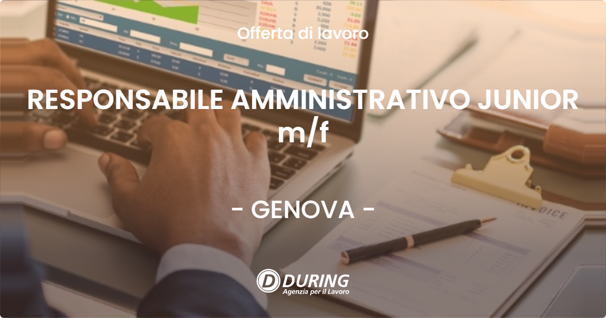 OFFERTA LAVORO - RESPONSABILE AMMINISTRATIVO JUNIOR mf - GENOVA