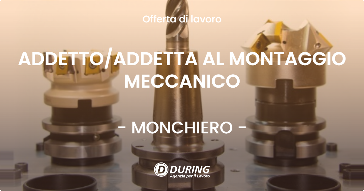 OFFERTA LAVORO - ADDETTOADDETTA AL MONTAGGIO MECCANICO - MONCHIERO