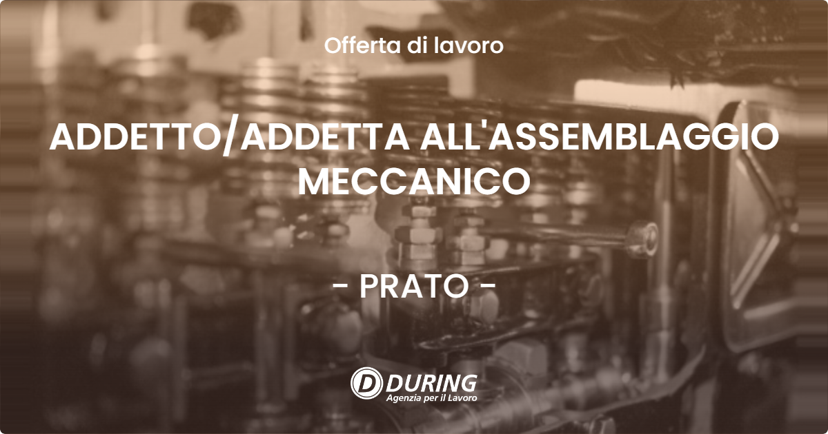 OFFERTA LAVORO - ADDETTO/ADDETTA ALL'ASSEMBLAGGIO MECCANICO - PRATO (PO)