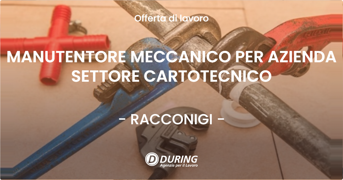OFFERTA LAVORO - MANUTENTORE MECCANICO PER AZIENDA SETTORE CARTOTECNICO - RACCONIGI