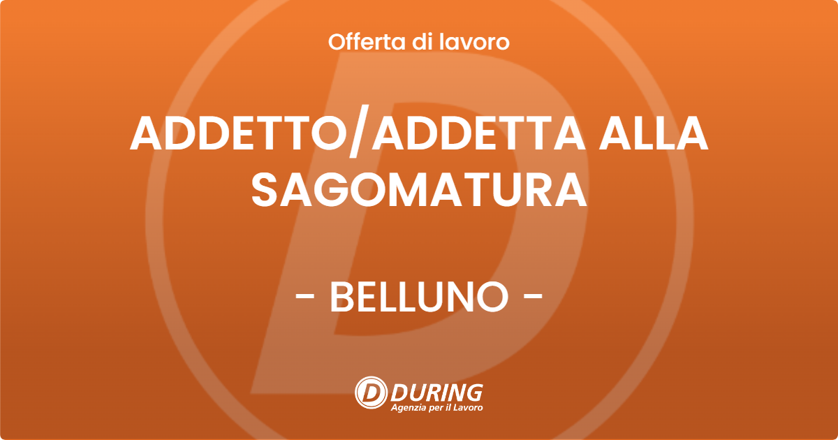 OFFERTA LAVORO - ADDETTOADDETTA ALLA SAGOMATURA - BELLUNO
