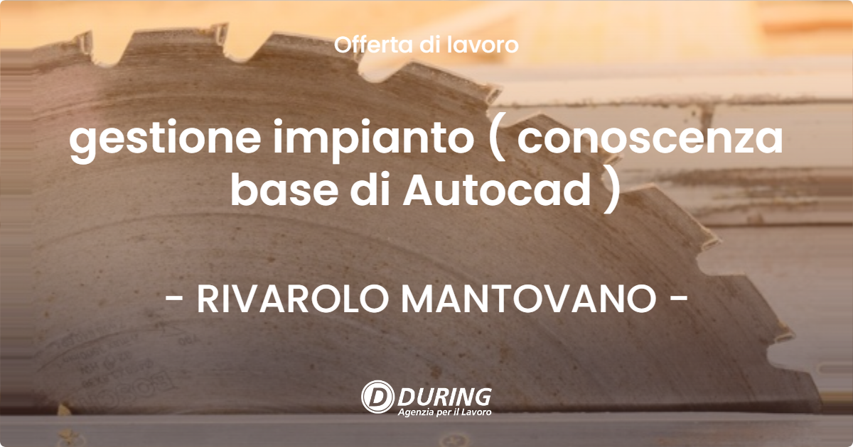 OFFERTA LAVORO - gestione impianto ( conoscenza base di Autocad ) - RIVAROLO MANTOVANO