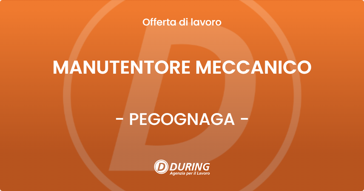 OFFERTA LAVORO - MANUTENTORE MECCANICO - PEGOGNAGA (MN)