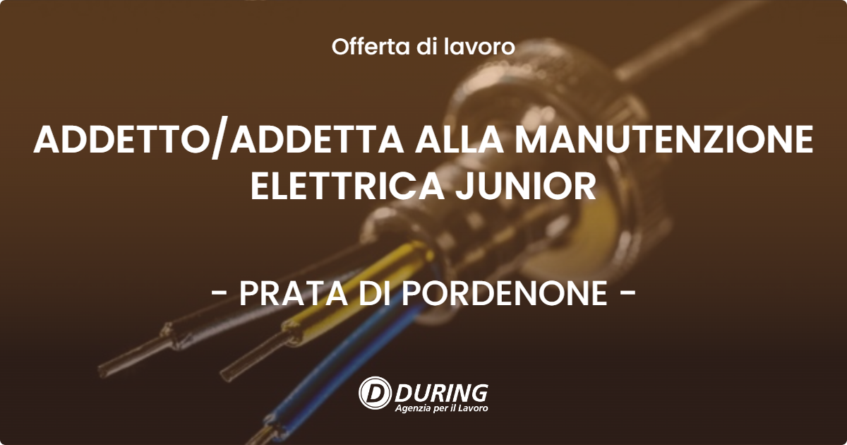 OFFERTA LAVORO - ADDETTO/ADDETTA ALLA MANUTENZIONE ELETTRICA JUNIOR - PRATA DI PORDENONE (PN)