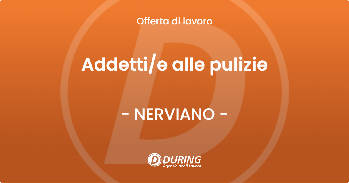 OFFERTA LAVORO - Addetti/e alle pulizie - NERVIANO (MI)